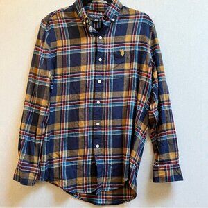 U.S. Polo Assn. Blue Yellow Plaid Cotton Long Sleeve Button Up Shirt S